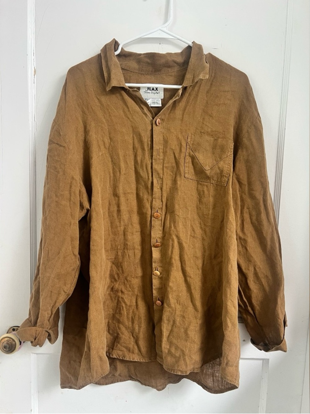 90s FLAX UNISEX BUTTON DOWN LINEN SHIRT Size S